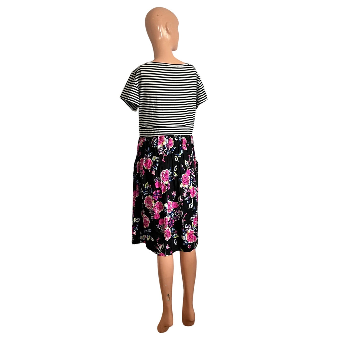 Torrid Plus 0 Black Spring Striped Floral Midi Dress Pockets Casual Teacher Work