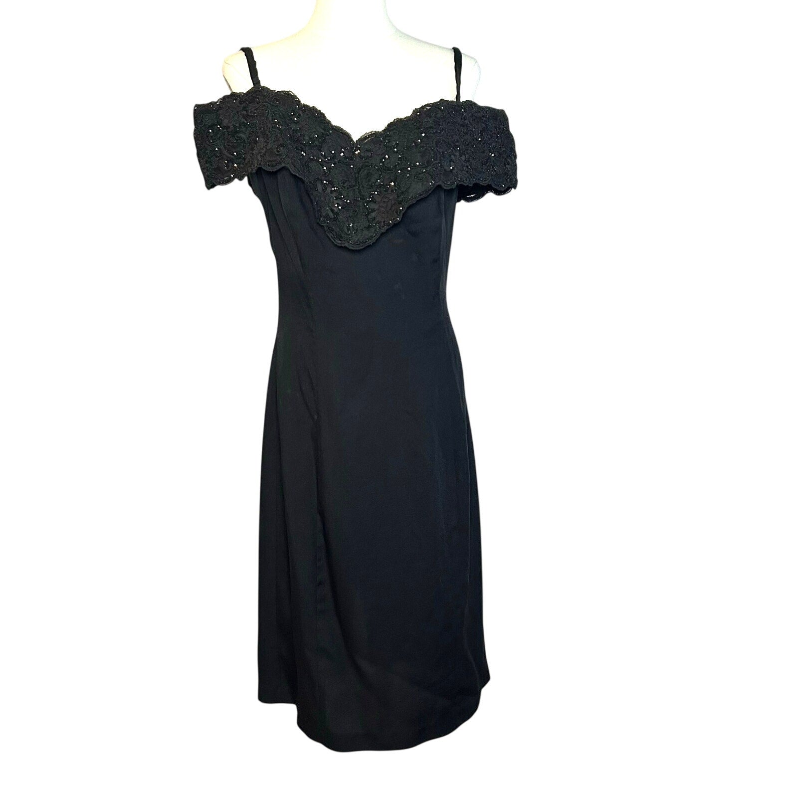VTG 80s Niki Originals Cocktail Dress Black M Beaded Lace Archive Dark Romantic
