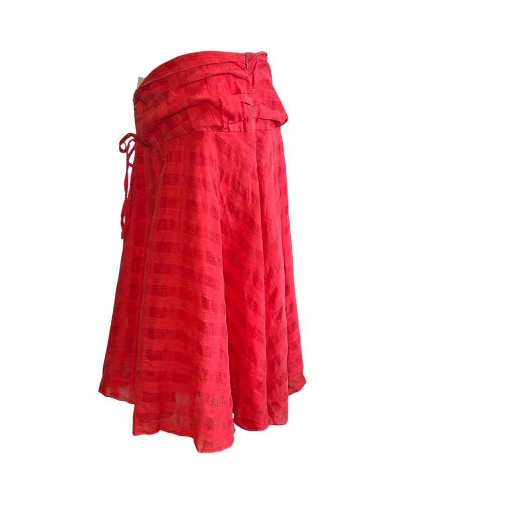 VTG Y2K Elegance Red Ruched A-Line Midi M Skirt Minimalist Casual Preppy Retro