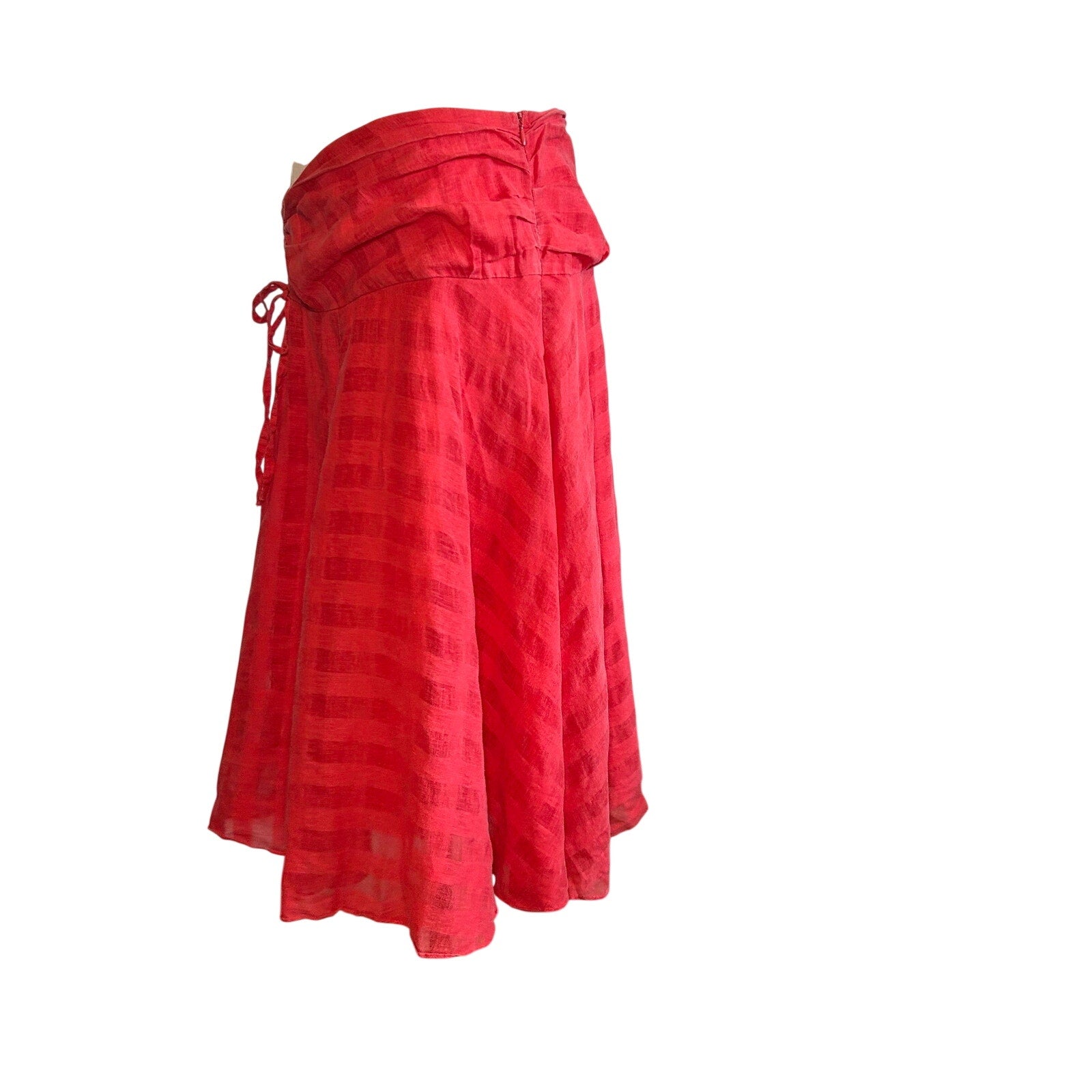 VTG Y2K Elegance Red Ruched A-Line Midi M Skirt Minimalist Casual Preppy Retro