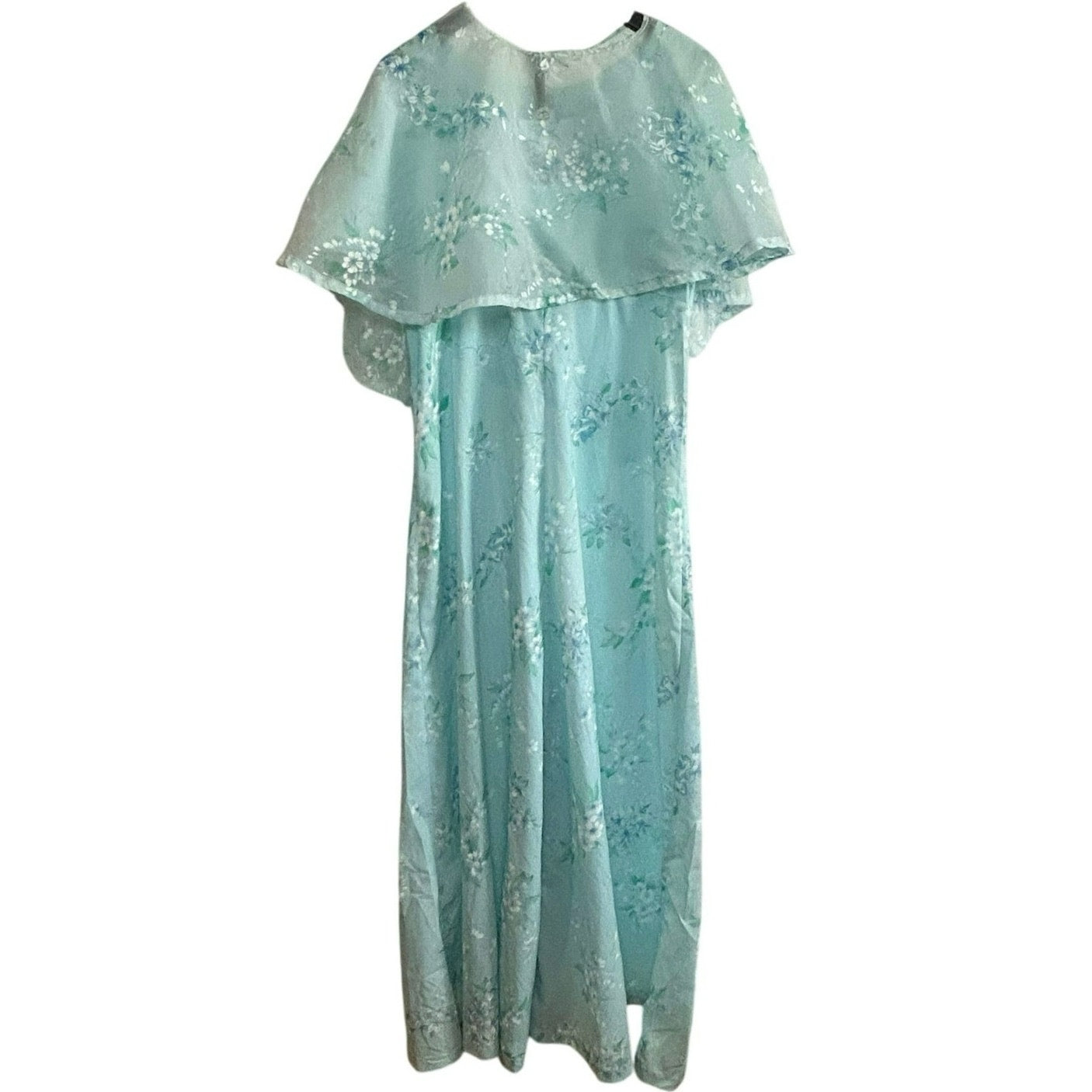VTG 70s Handmade Blue Floral Ball Gown Capelet Empire Waist Maxi 10 Cottage Glam