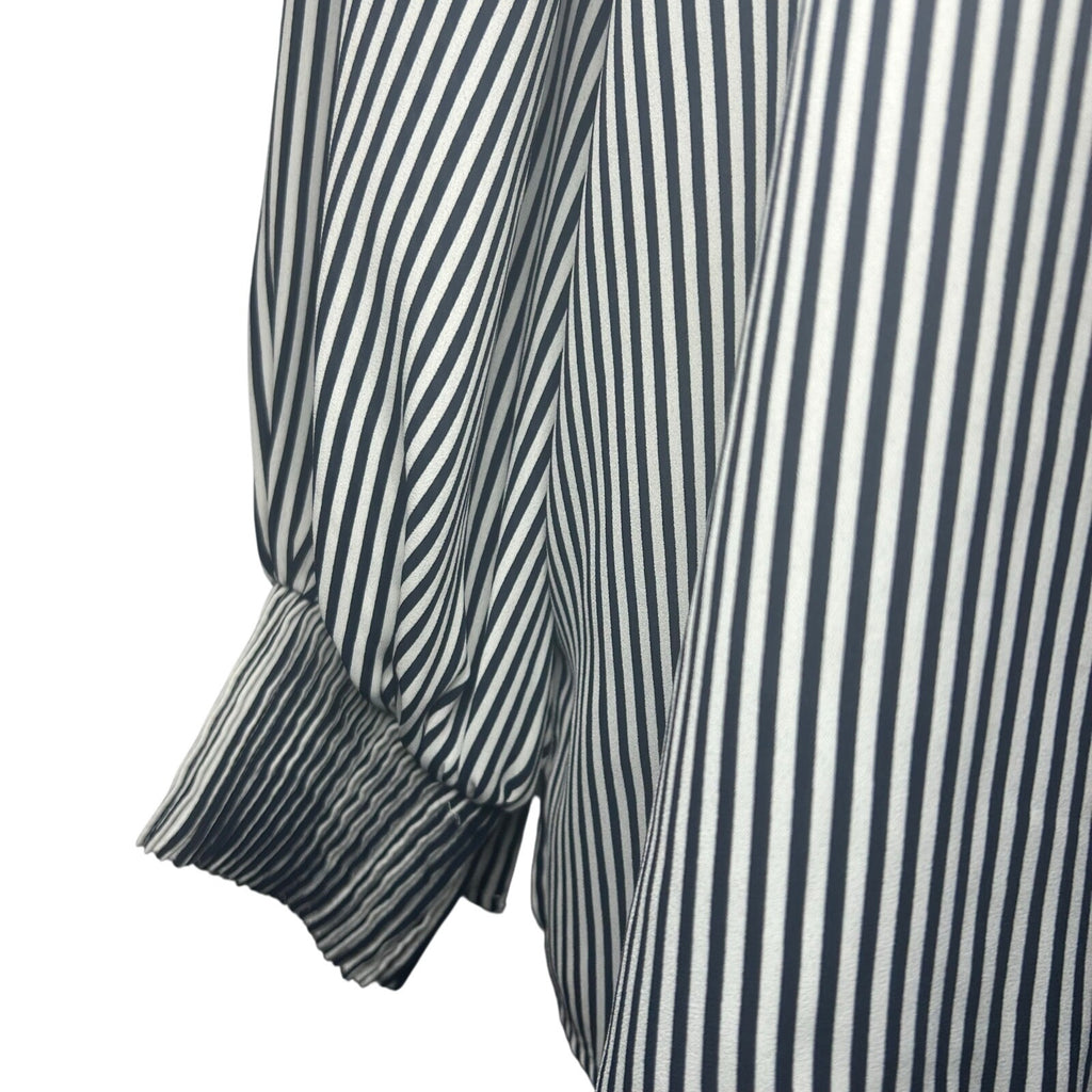 Ann Taylor Modern Striped Boat Neck Blouse Smocked Cuff Minimalist Preppy Large