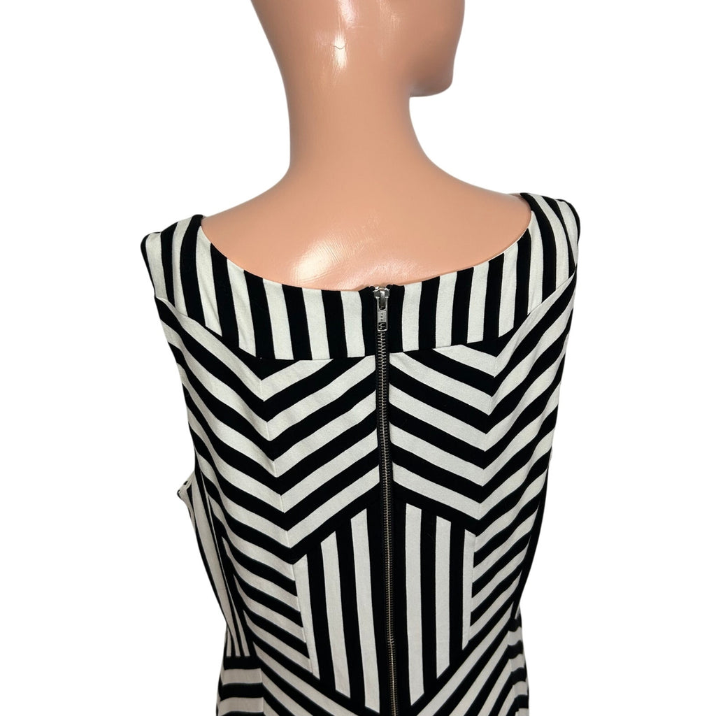 Vera Wang Black White Geometric Sleeveless Cocktail Dress 14 Goth Monochrome