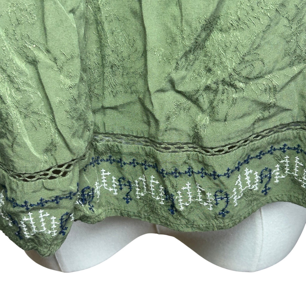 Knox Rose Blouse Small Green Rayon Embroidered Boho Peasant Indie Retro Cottage