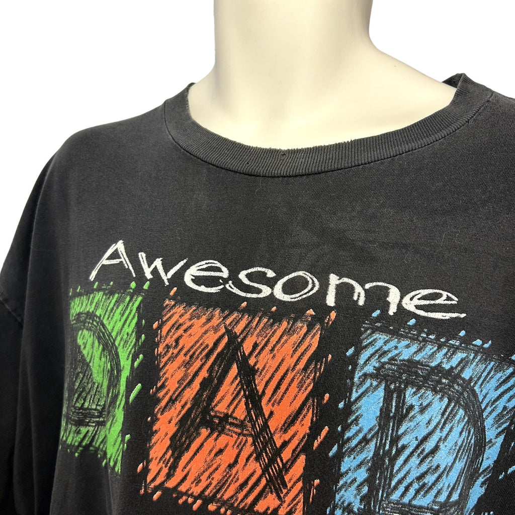VTG 90s TSI 2XL Black Awesome Dad Graphic T-Shirt Grunge Thrashed Distressed