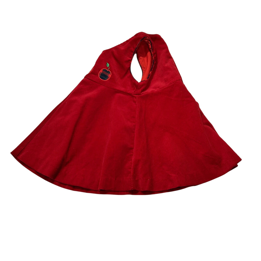 VTG 90s 24M Red Corduroy Embroidered Apple Buffalo Plaid A-Line Pinafore Dress