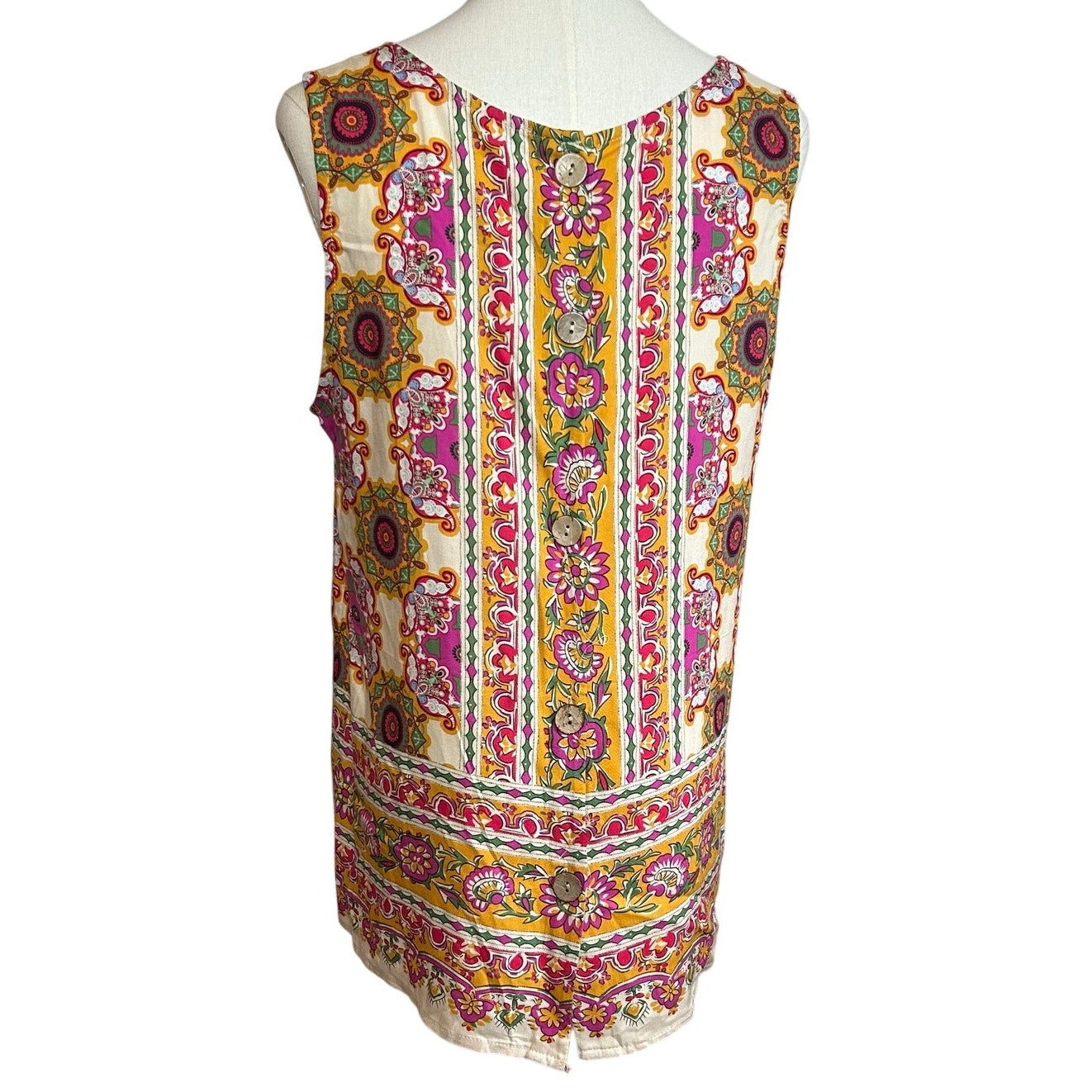 Boho Multicolor Print Rayon Sleeveless Top Large Indie Retro Casual Loungewear