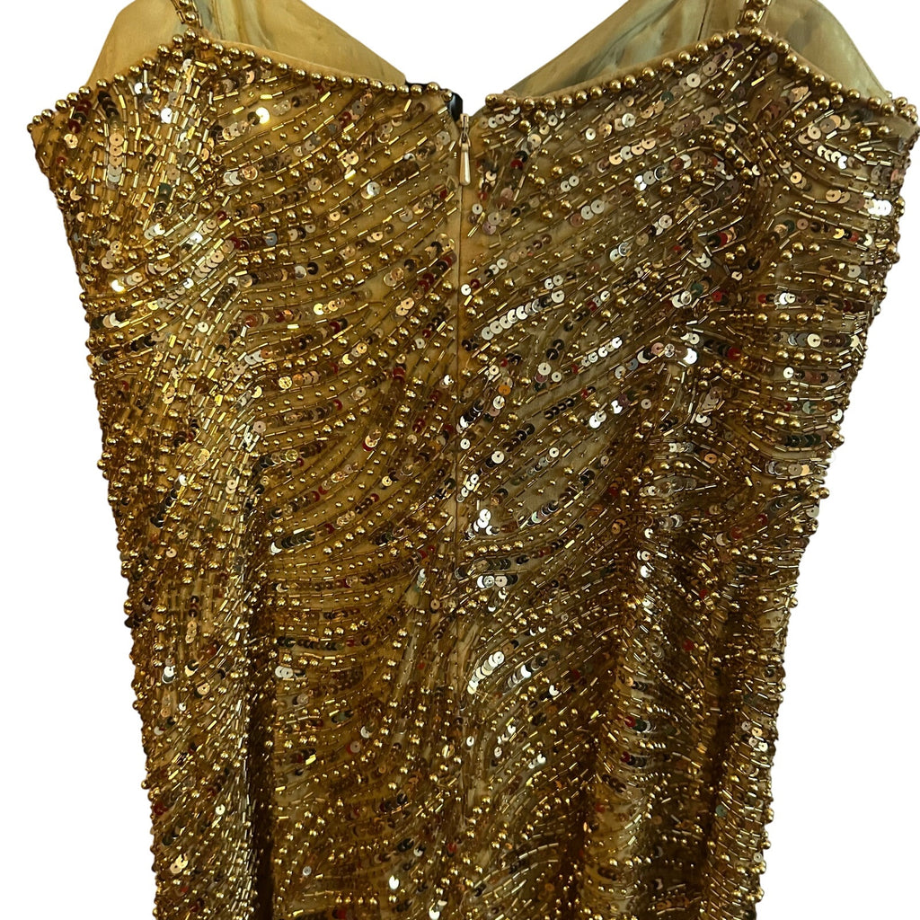 VTG Nite Line AJ Bari Gold Beaded Silk Dress Sweetheart Evening Gown 4 Trophy
