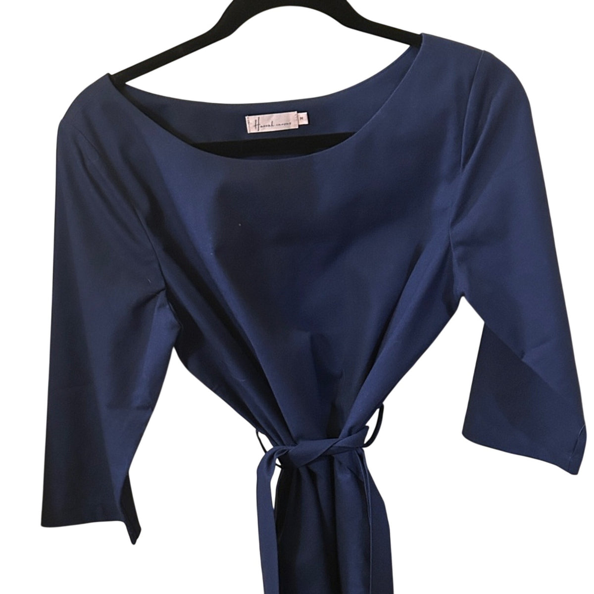 Hannah Canvas Signature Linen Belted Midi Dress Navy Blue Made in Canada Size M