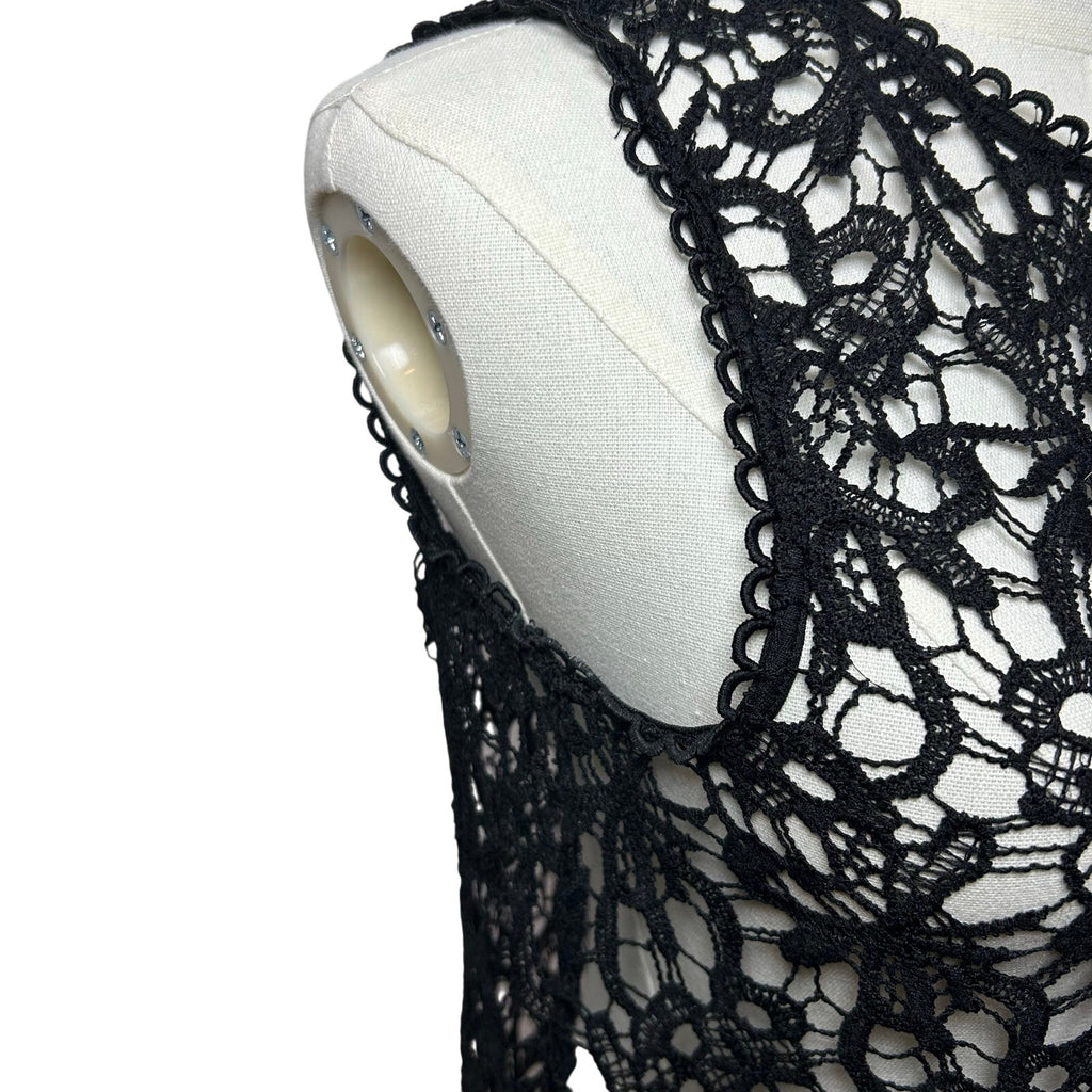 Black Sheer Lace Sleeveless Top Metal Zip Goth Glam S Whimsigoth Coquette Grunge