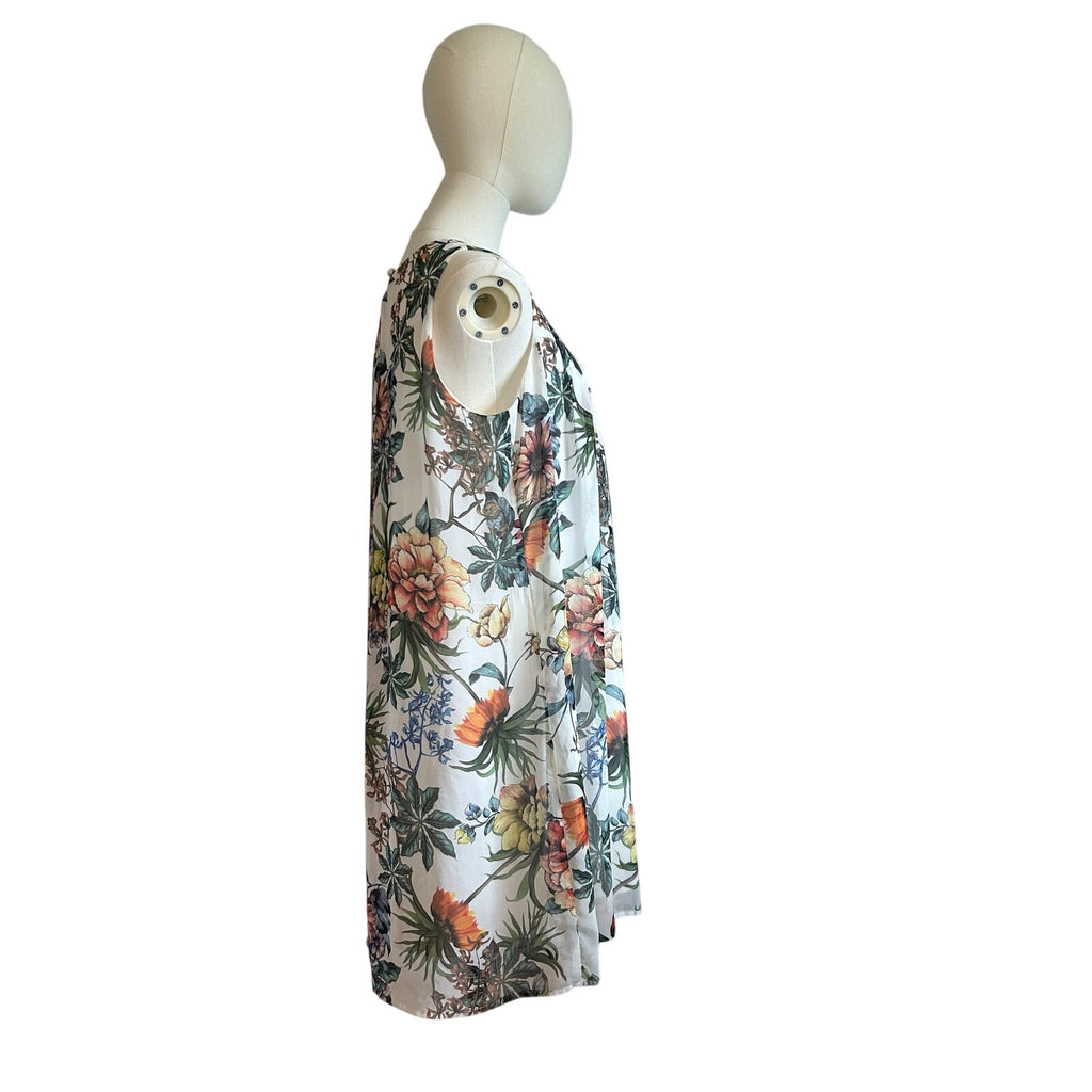 Emma & Michele Multicolor Floral Chiffon Pleated PL Mini Dress Keyhole Coquette
