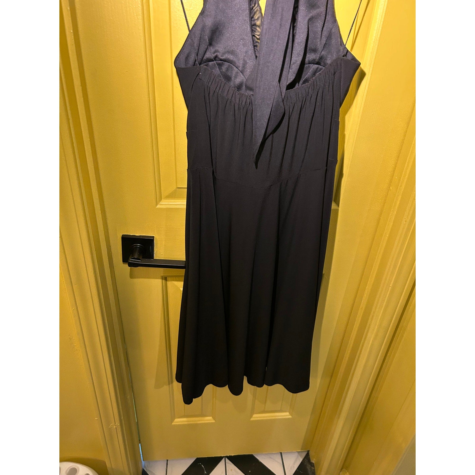 Blu Sage Black Halter Midi Dress 6 Lace Ruffle Cocktail Wedding Guest Party Boho