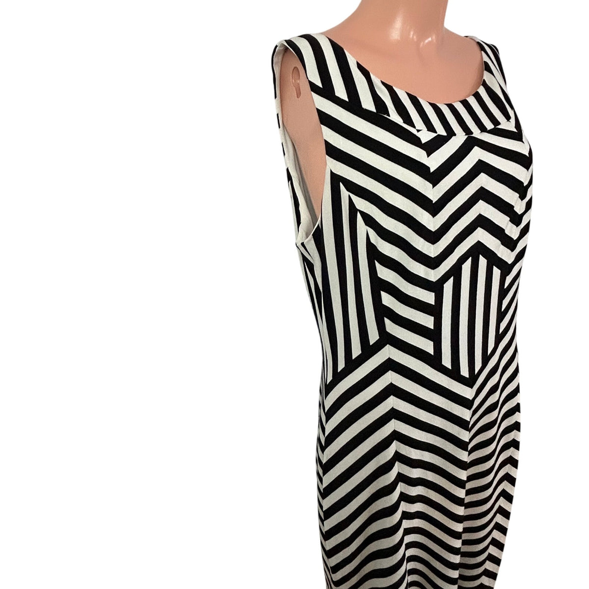 Vera Wang Black White Geometric Sleeveless Cocktail Dress 14 Goth Monochrome