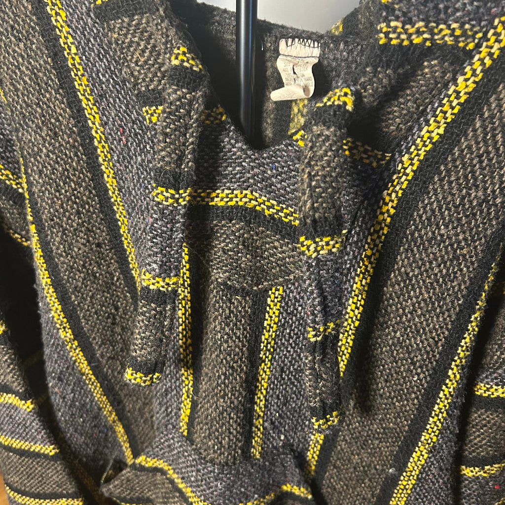VTG Molina Baja Hoodie Charcoal Grey Yellow Striped Mexican Rug Hoodie Gorpcore