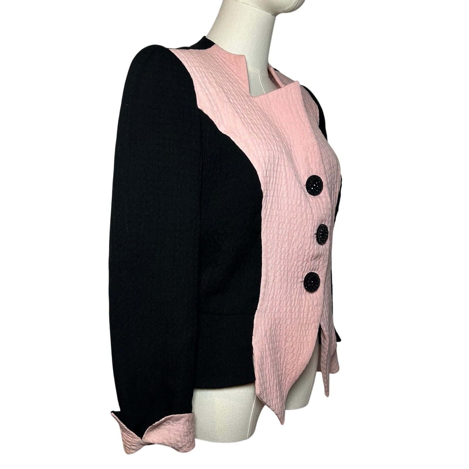 VTG 80s David Hayes Pink Black Power Blazer M Retro Glam Preppy Casual Indie