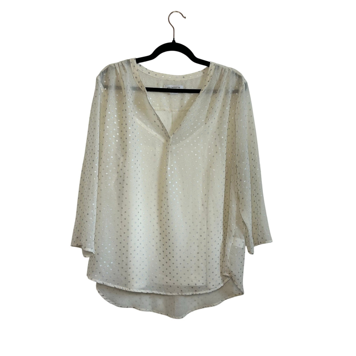 Liz Claiborne Polka Dot Blouse XL White Silver Vintage Cami Overlay Retro Top