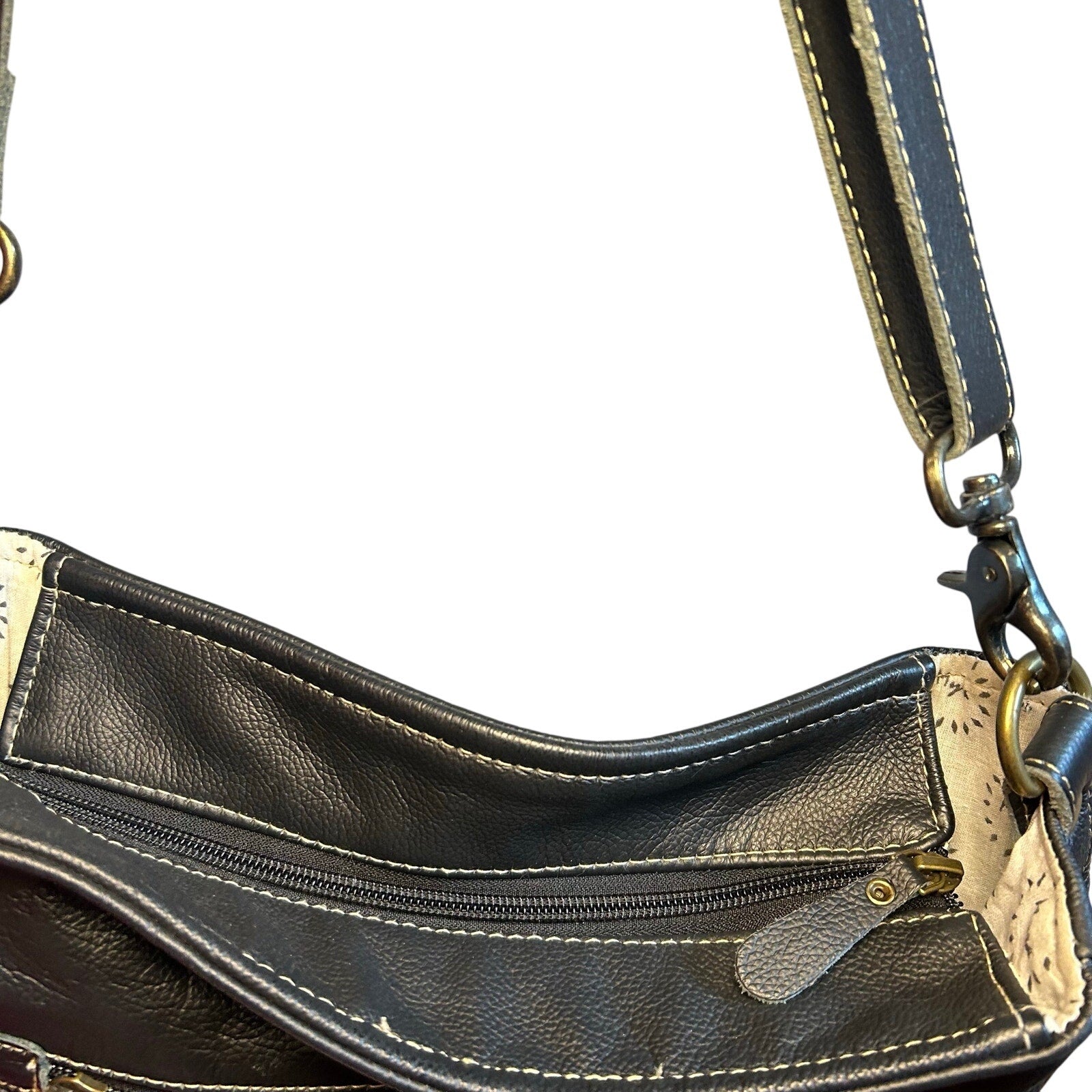 Myra Bag Leather Cow Hide Crossbody Shoulder Bag Brown White Tassel Purse