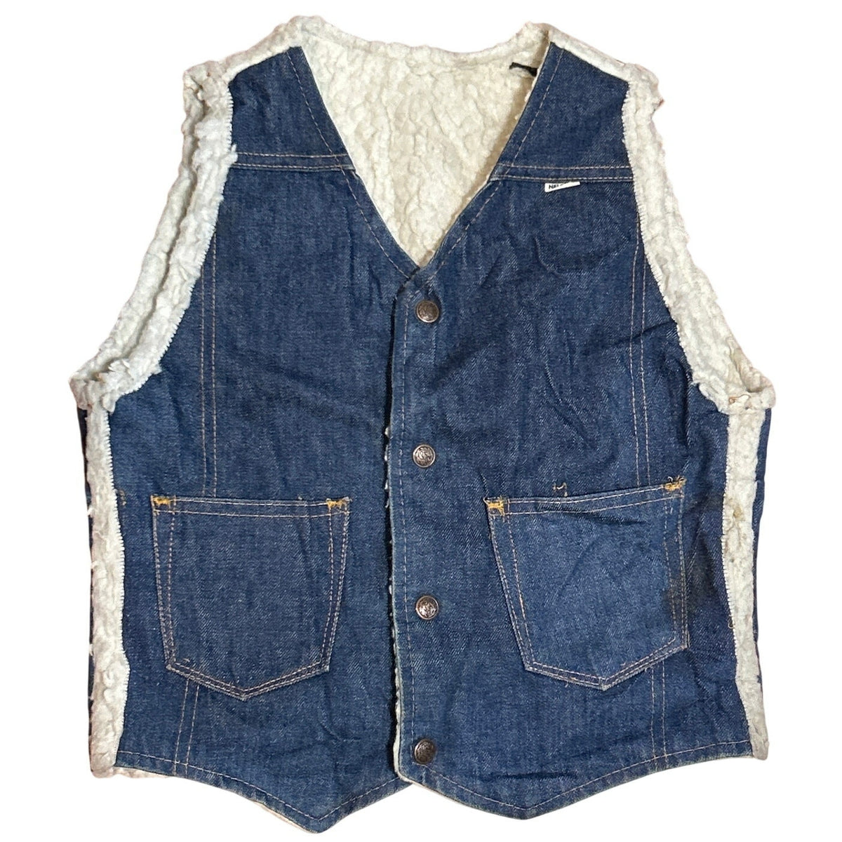 VTG 70s Nelson Denim Sherpa Vest Western Ranchcore Medium Workwear Biker Retro