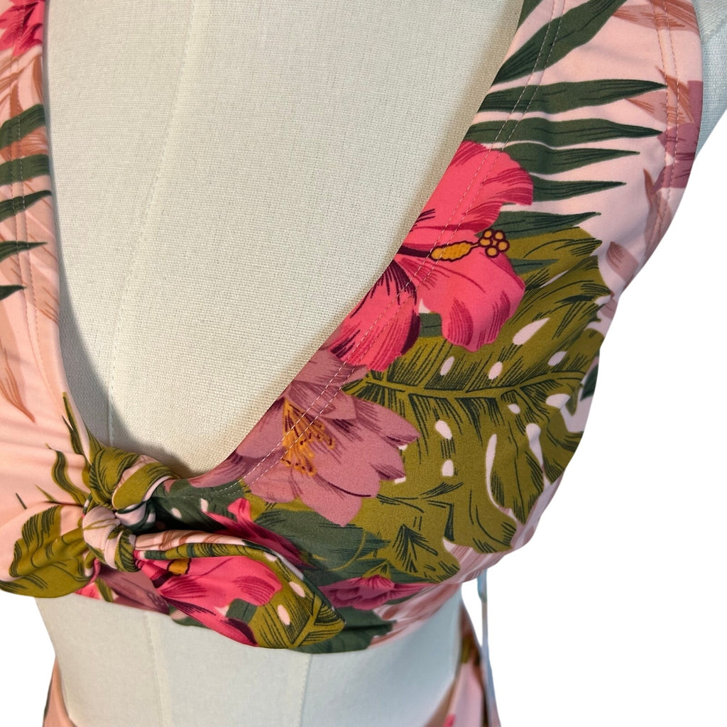 NWT Kona Sol Pink Green Triangle Bikini Swimsuit Set L D/DD Coquette Glam Boho