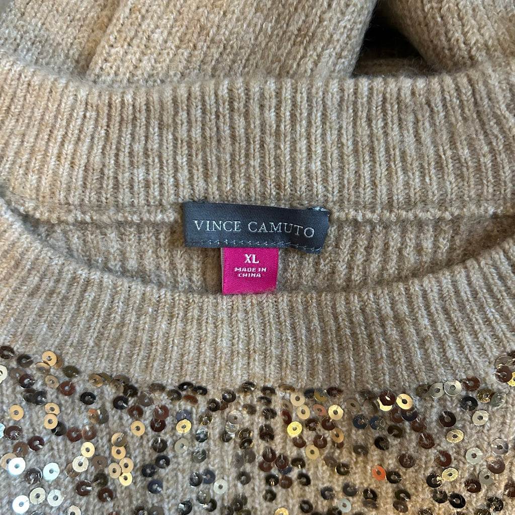 Vince Camuto Sequin Raglan Pullover Sweater NWT Camel Gold Sz L MSRP $69 Party
