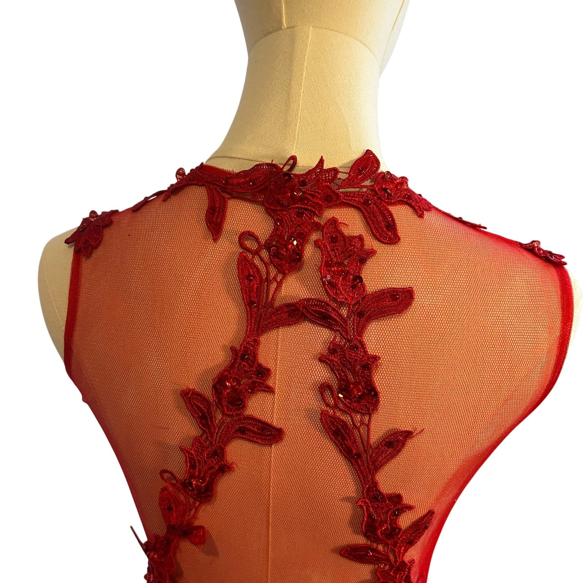 Swing Red Floral Guipure Lace Illusion Gown Size 6 Beaded Prom Gala Dress Wear