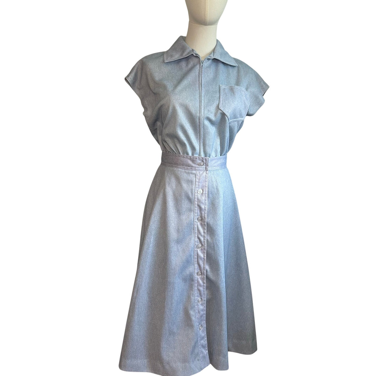 VTG 70s Blue Skirt Romper 2Pc Set Small Retro Preppy Twee Casual Indie Sleaze