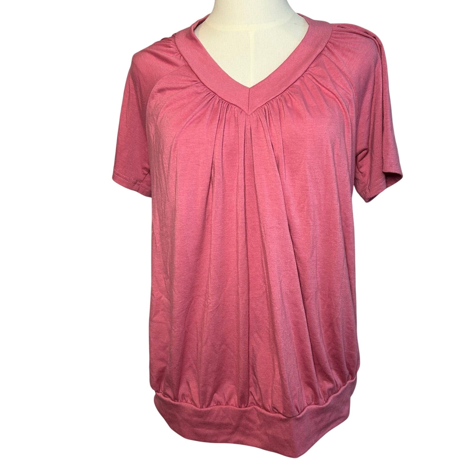 NWT Dokotoo Pink Slub Jersey Cinched V-Neck Top Small Casual Loungewear Boho