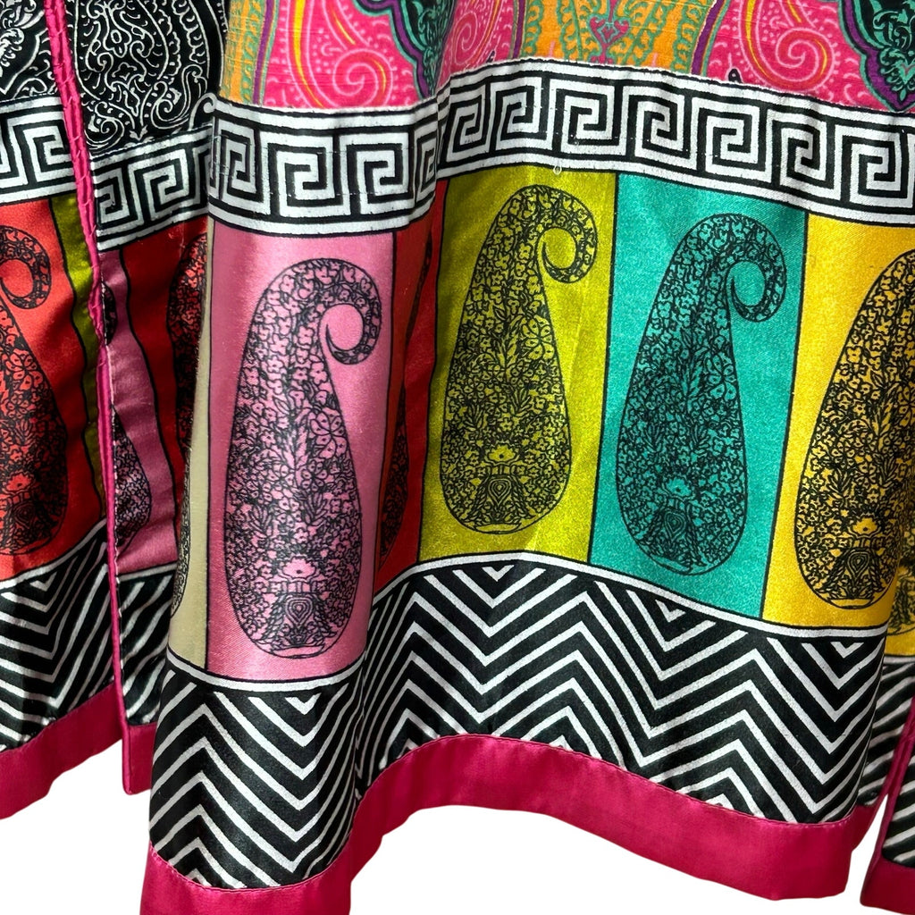 Artisan India L Multicolor Maxi Dress Paisley Silk Patchwork Maximalist Dopamine