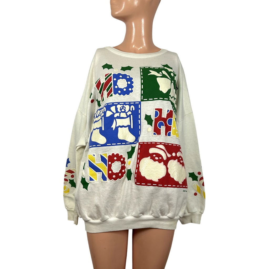 VTG 80s Varsity XL Red Ho Ho Ho Christmas Ugly Sweater Holiday Christmas Party