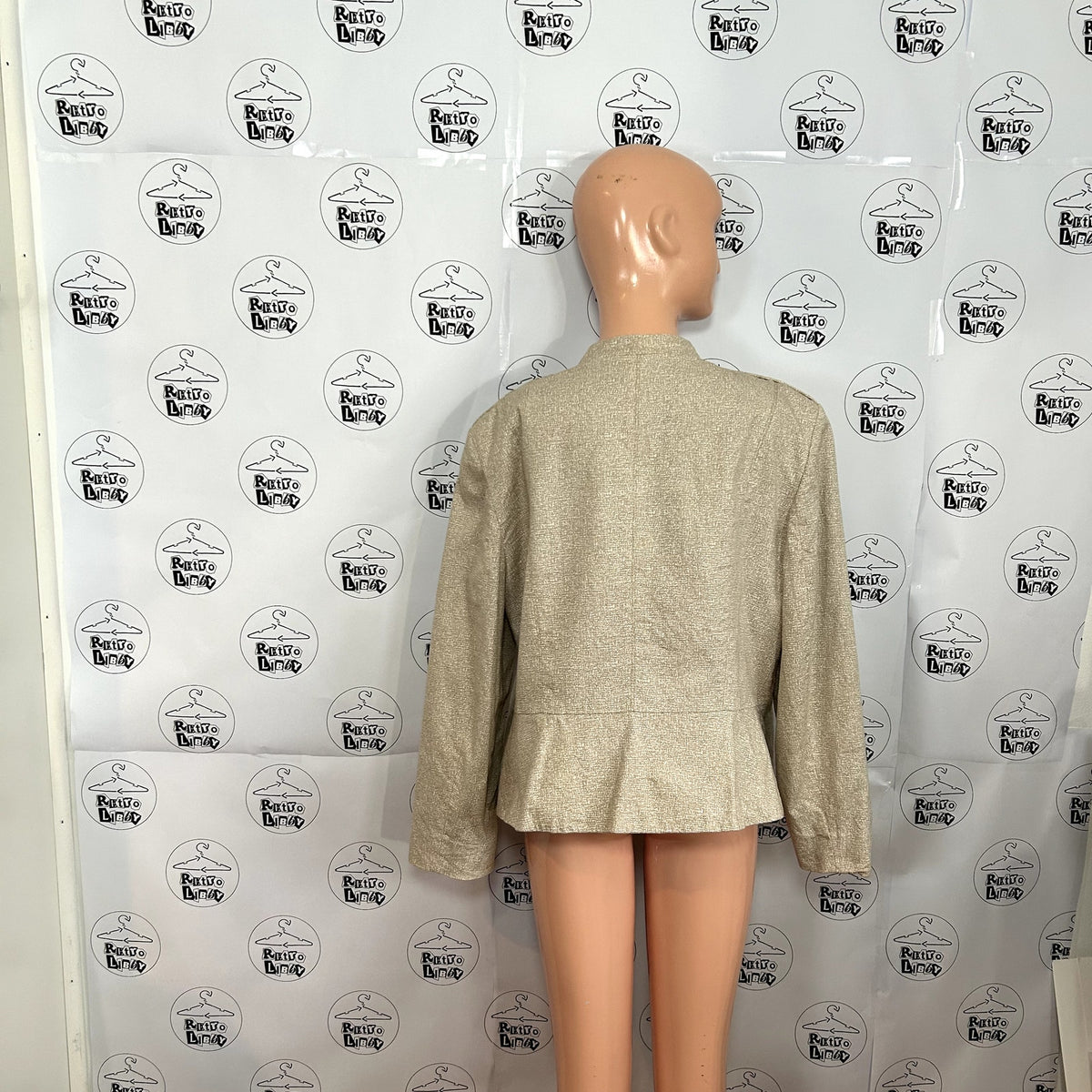 Jones New York Collection 16 Tan Cotton Stretch Moto Peplum Utility Jacket Chic