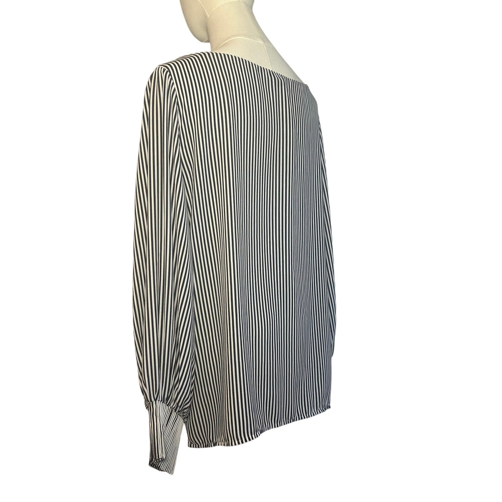 Ann Taylor Modern Striped Boat Neck Blouse Smocked Cuff Minimalist Preppy Large