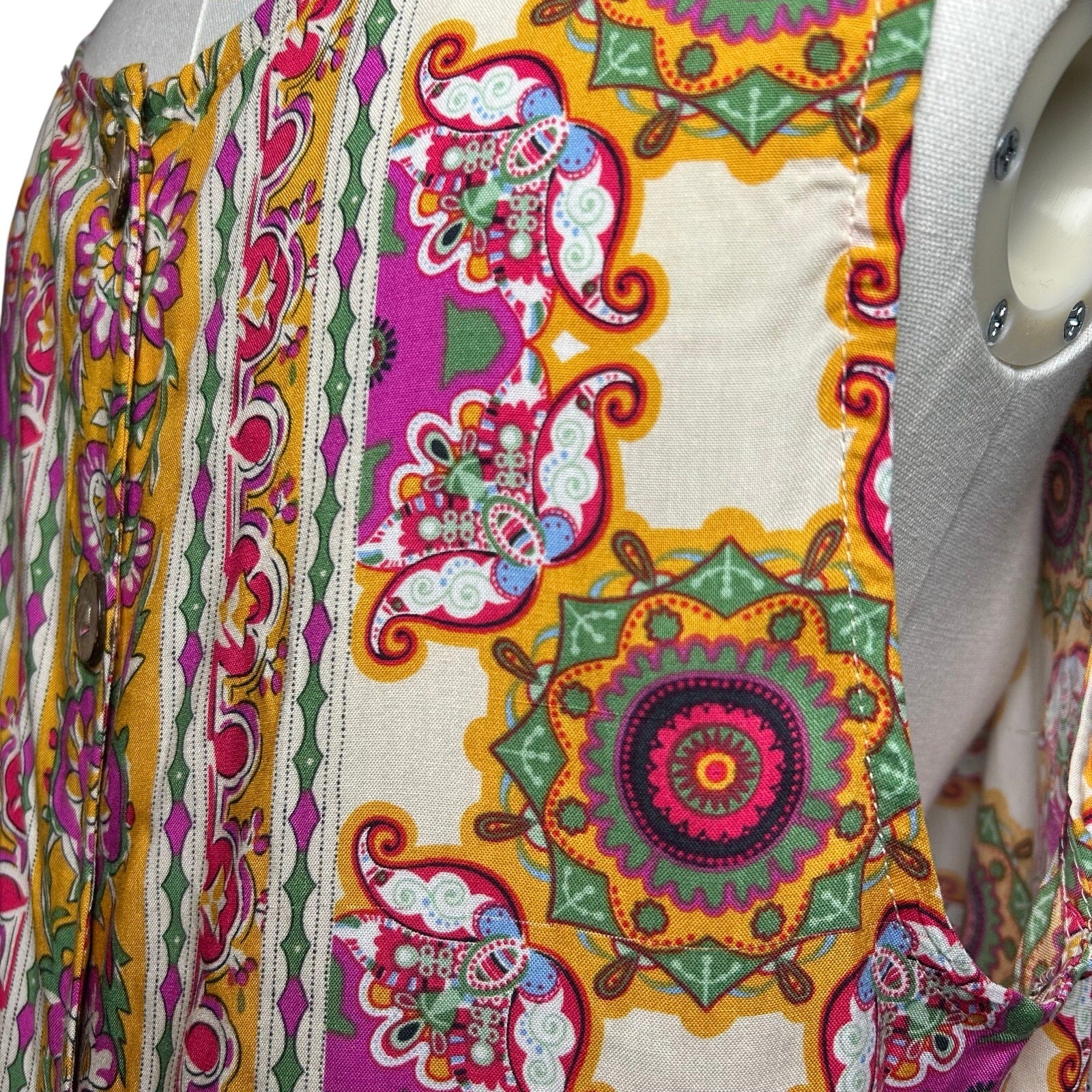 Boho Multicolor Print Rayon Sleeveless Top Large Indie Retro Casual Loungewear
