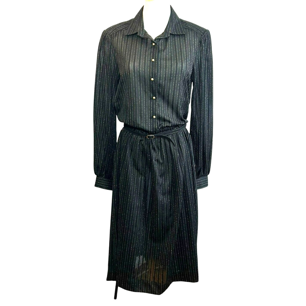 VTG 70s Butte Knit Sheer Pinstripe Pleated Midi Dress Whimsigoth Poetcore Preppy