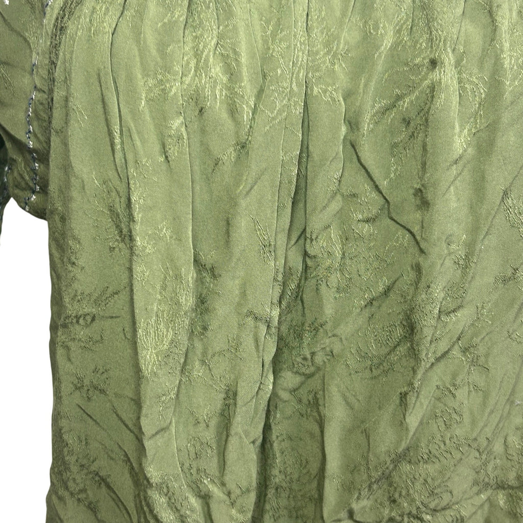 Knox Rose Blouse Small Green Rayon Embroidered Boho Peasant Indie Retro Cottage