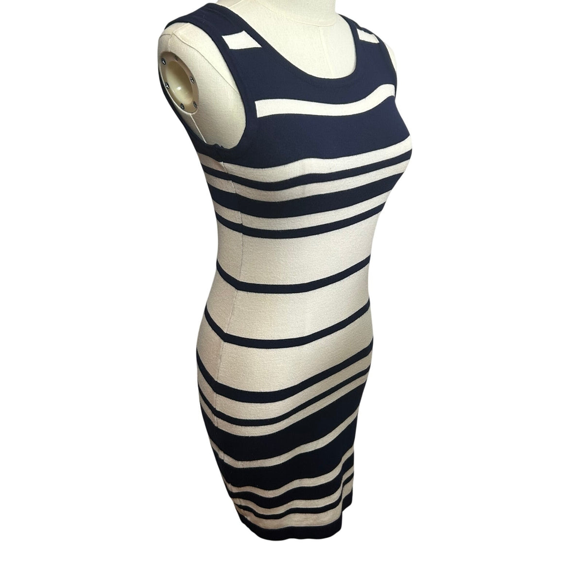 Two-O-Two Co Ltd Striped Knit Bodycon Dress Navy White Small