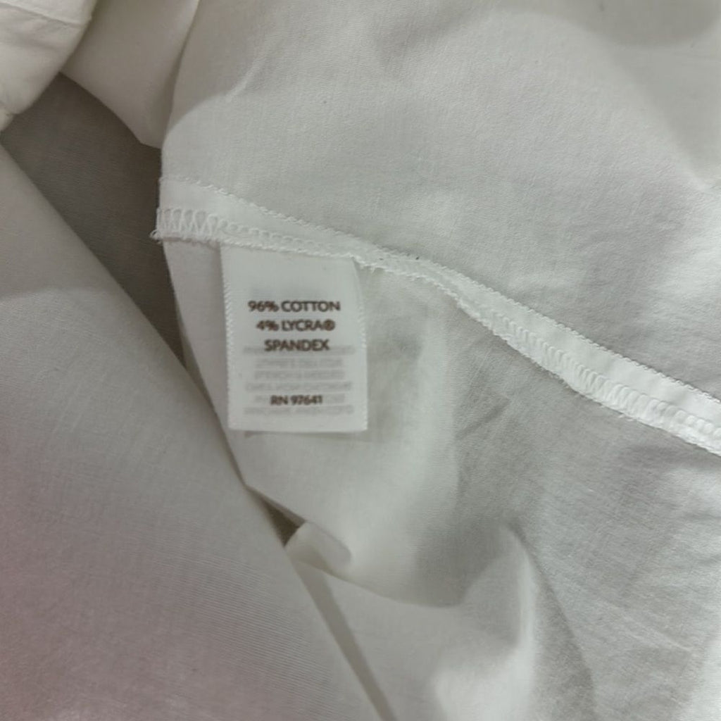 J Jill Pleated Front Stretch Cotton Button Down Shirt White Large Coastal Grandma