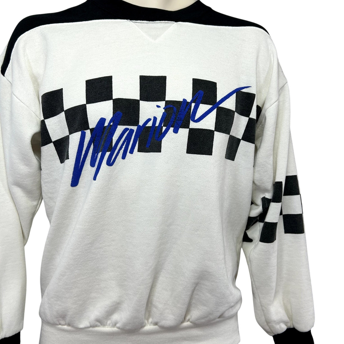 VTG 90s Gear for Sports M White Black Checkered Sweatshirt Streetwear Sportswear