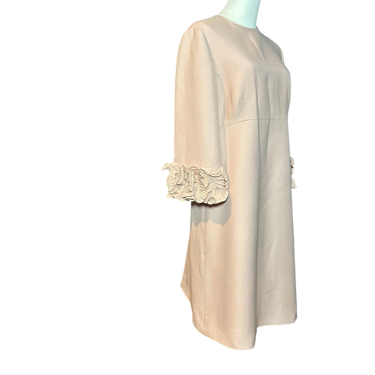 Auth Valentino A Line Dress Pink 44 Wool Silk Ruffle Sleeve Coquette Luxury Glam