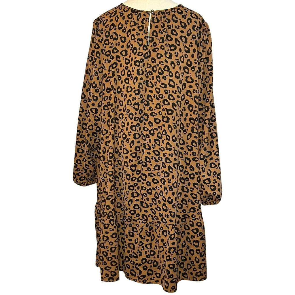 Ava & Viv Animal Print Ruffle Midi Dress Plus 2X Whimsigoth Boho Retro Cheetah