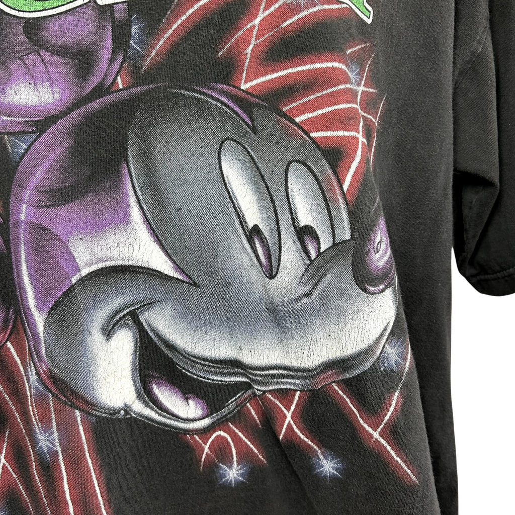 VTG 90s Disney Mickey Unlimited L Black Fireworks T-Shirt Trashed Grunge