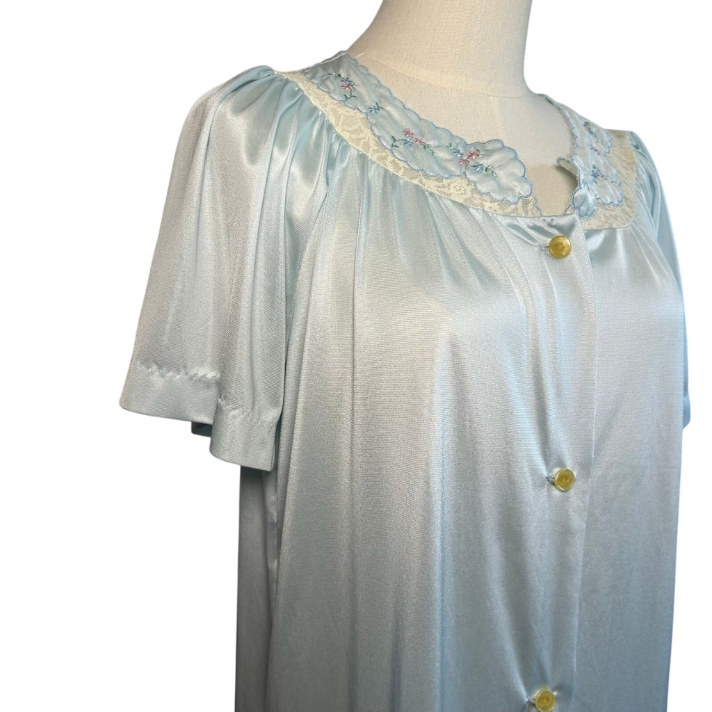 VTG 70s Carole Blue White Lace Nightgown Fairy Coquette Whimsigoth Loungewear M