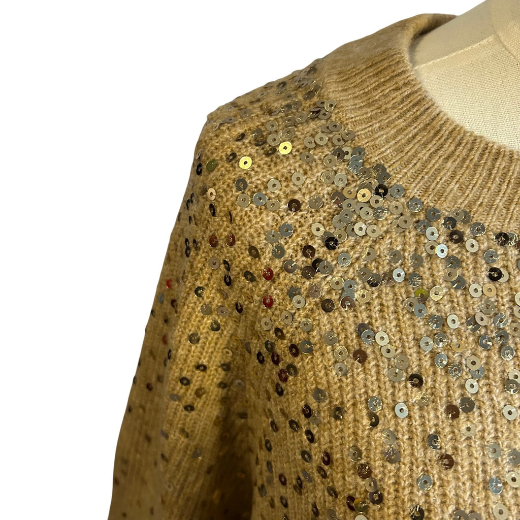Vince Camuto Sequin Raglan Pullover Sweater NWT Camel Gold Sz L MSRP $69 Party