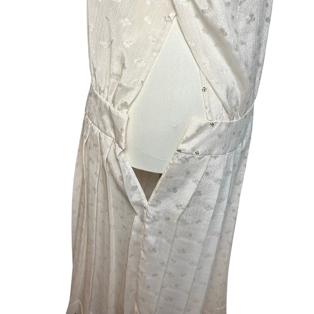 VTG 70s White Pussy Bow Pleated M Midi Dress Retro Twee Preppy Coquette Wedding