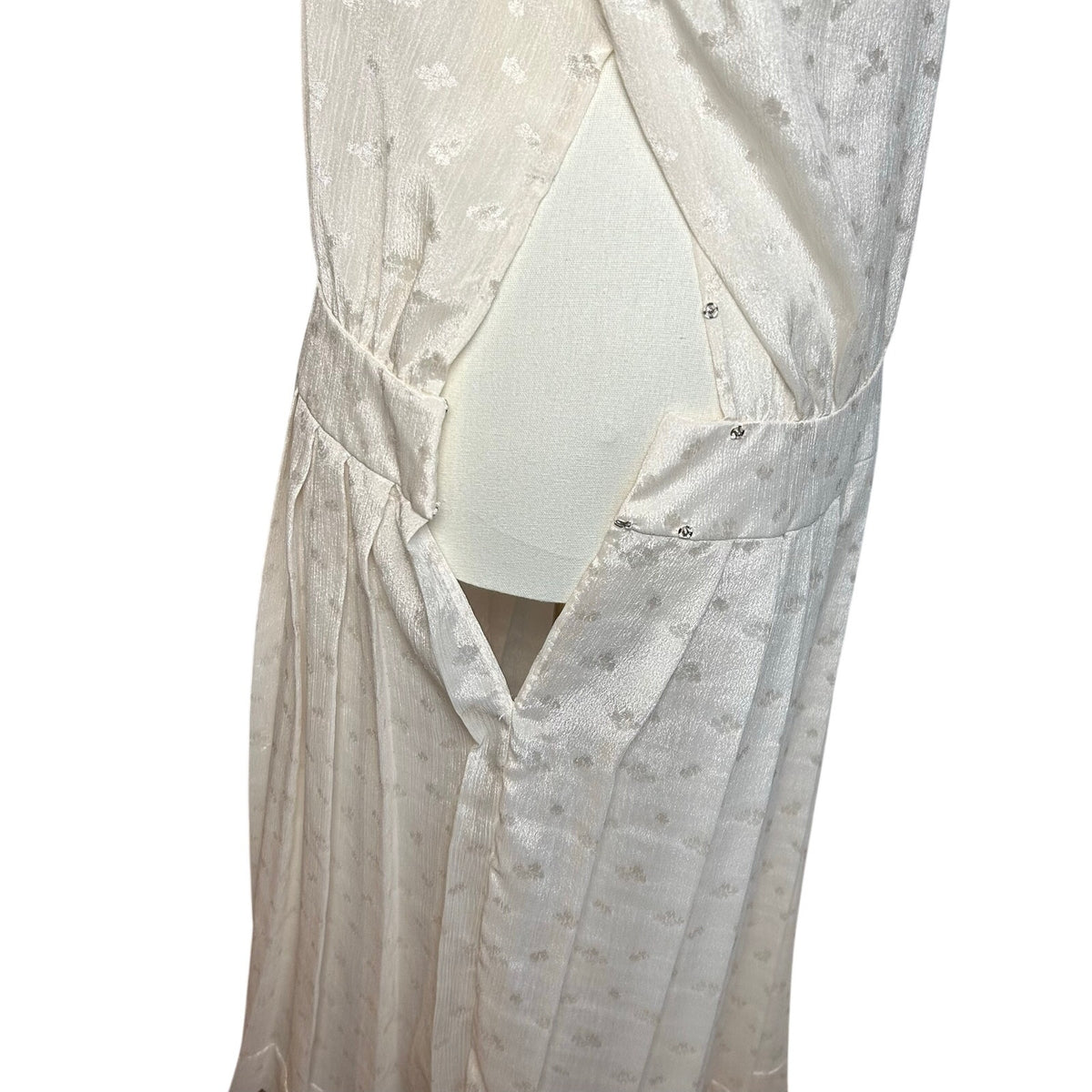 VTG 70s White Pussy Bow Pleated M Midi Dress Retro Twee Preppy Coquette Wedding