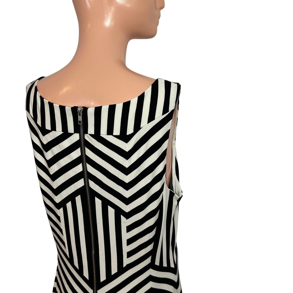 Vera Wang Black White Geometric Sleeveless Cocktail Dress 14 Goth Monochrome