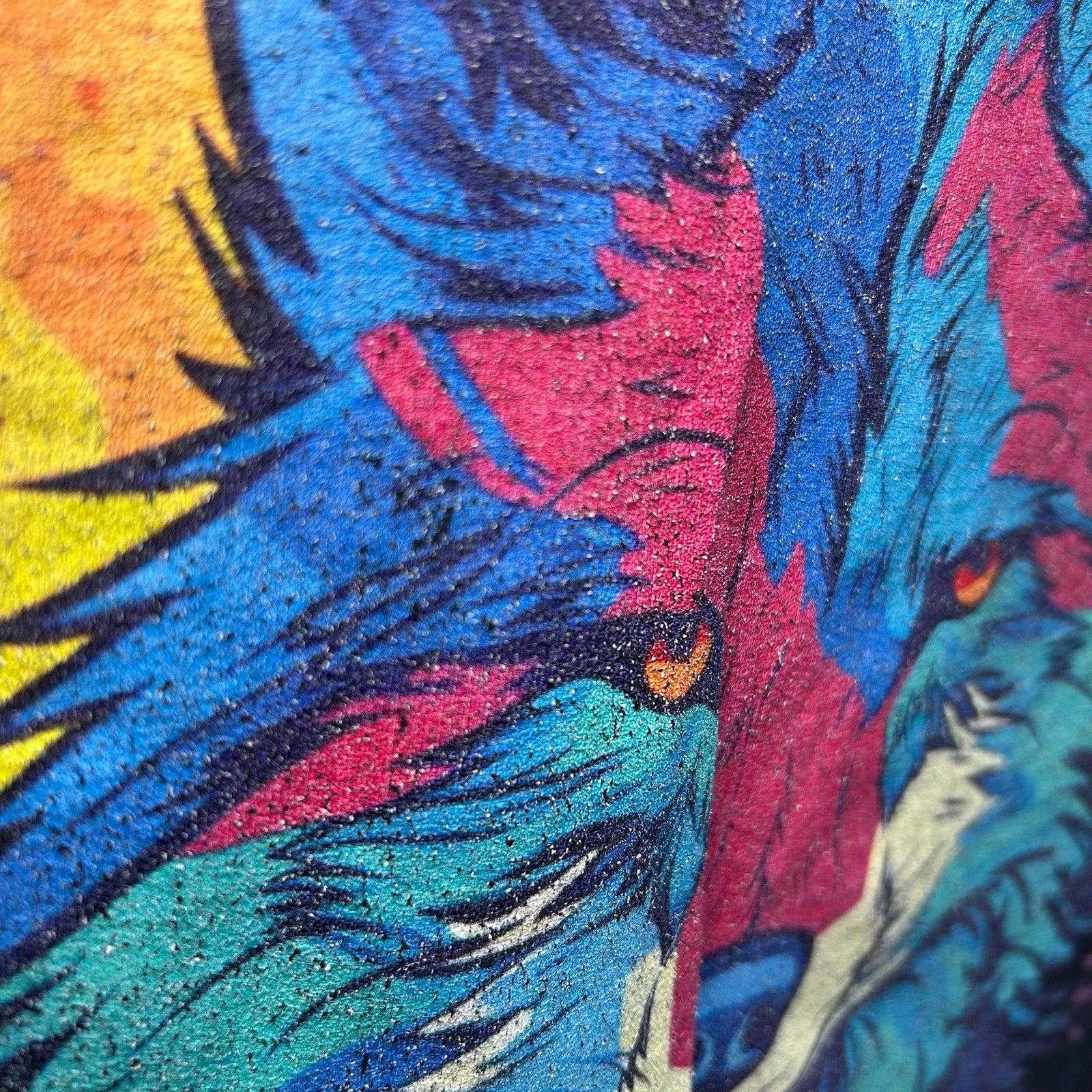 Black Colorful Wolf Graphic Raw Hem M Cropped Top T-Shirt Grunge Streetwear Y2K
