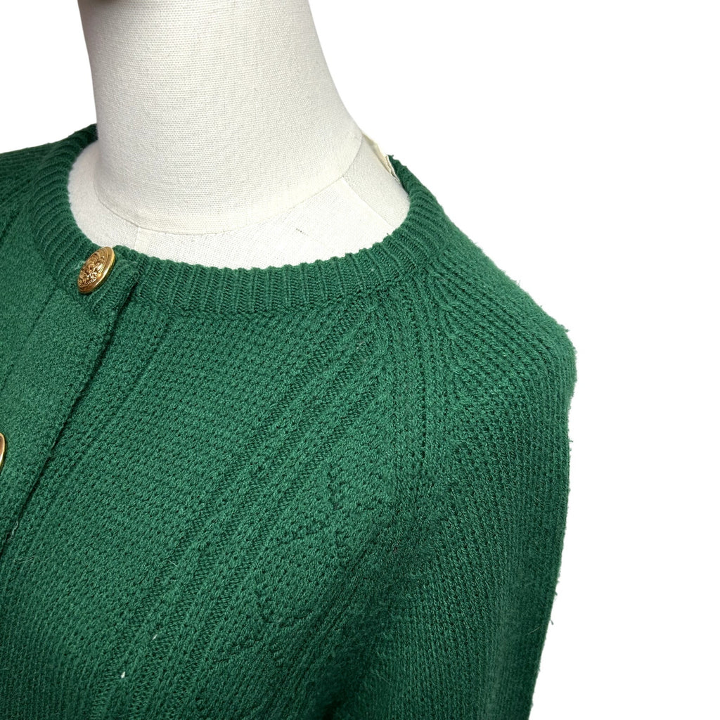 VTG 70s L Green Fair Isle Gold Button Cardigan Sweater Dark Academia Preppy Twee