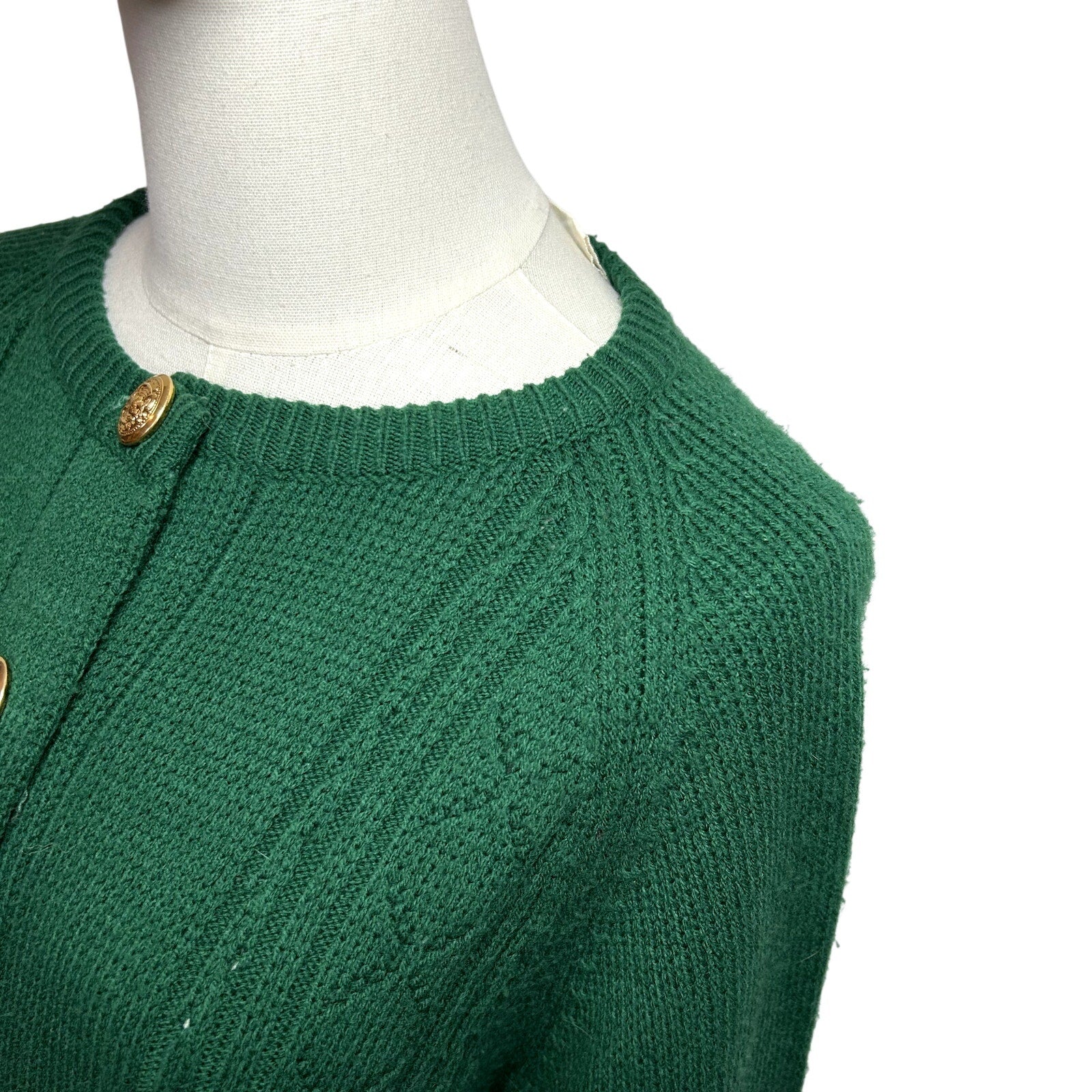 VTG 70s L Green Fair Isle Gold Button Cardigan Sweater Dark Academia Preppy Twee