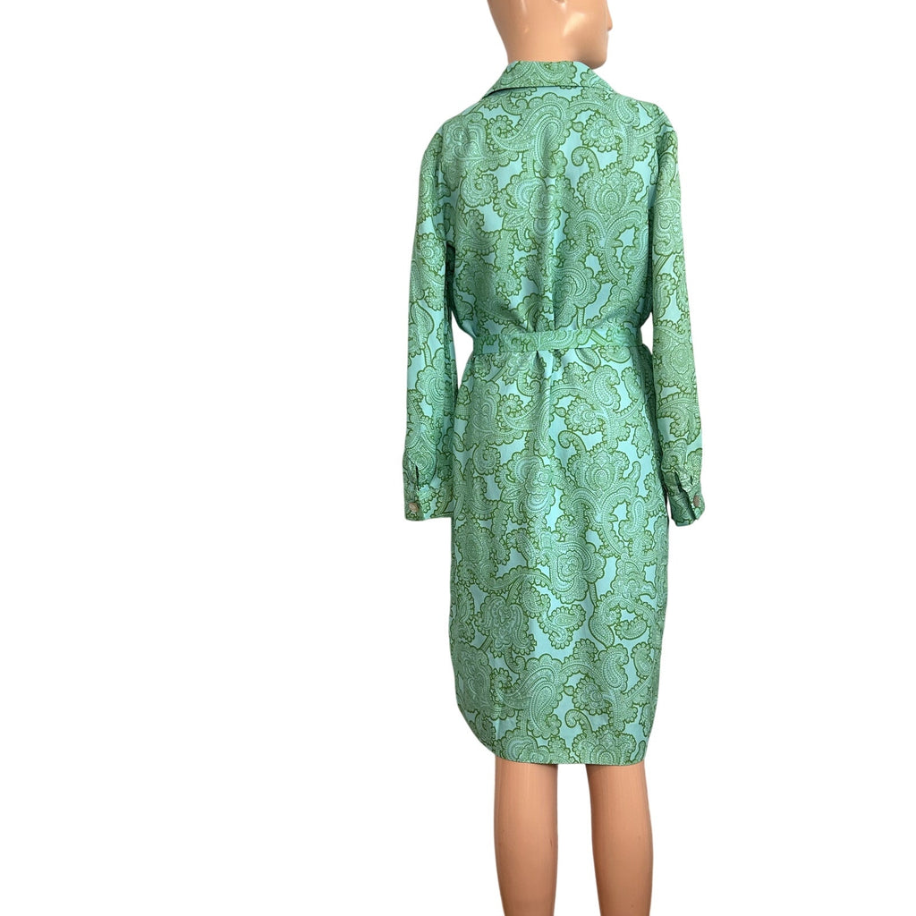 VTG 60s Kay Windsor Midi Dress Teal Paisley Retro Mod Secretary Union Made
