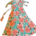 Pink Blue Floral Wrap Maxi Dress Plus Size 3X Stretchy Belted Bow Flowers Easter